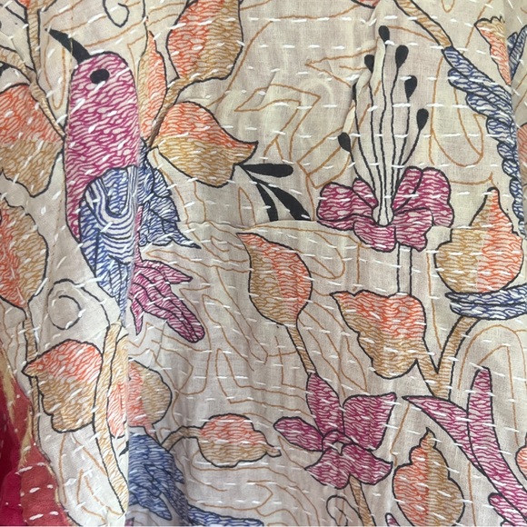 She Lives Beauty Pink Bird Kantha Butterfly Cinch Tie Reversible V-Neck Shirt - Picture 15 of 15